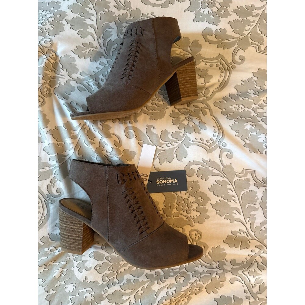 NWT Brown Sonoma Faux Suede Peep Toe Booties